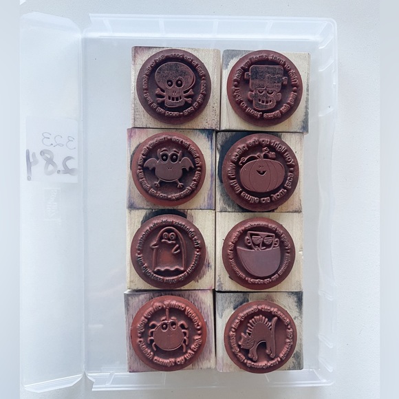 Stampin' Up Batty For You Set of 8 Wooden Block Rubber Mounted Stamps Halloween - Picture 6 of 6